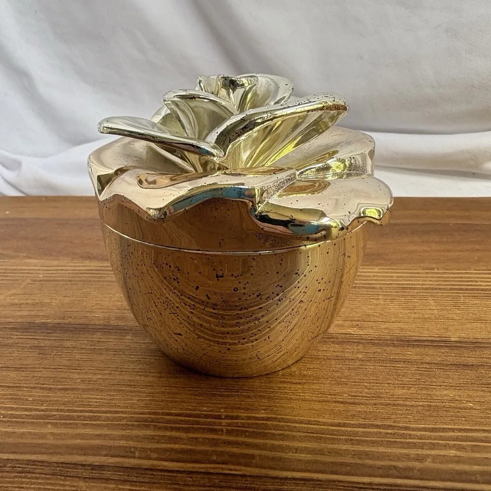 Silver Tone Rose Trinket Box Velvet Lined Jewelry Keepsake Box Floral Decor